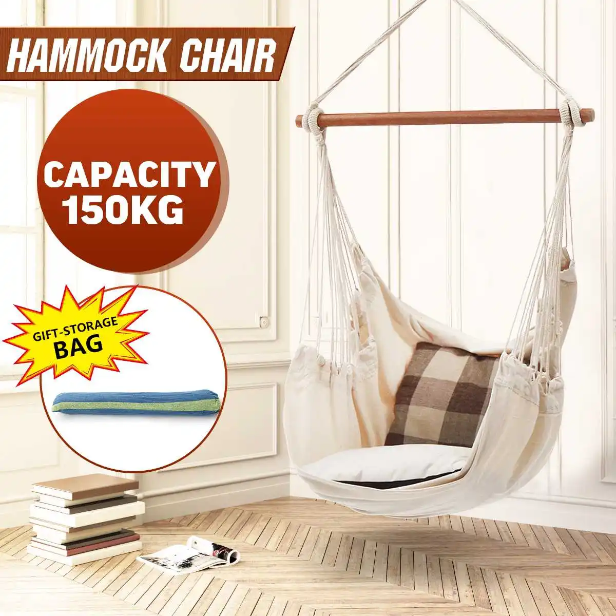 150kg Loading Hammock Hang Lazy Chair Swinging Indoor Outdoor Furniture Hanging Rope Chair Swing Chair Seat Bed Travel Camping
150kg Loading Hammock Hang Lazy Chair Swinging Indoor Outdoor Furniture Hanging Rope Chair Swing Chair Seat Bed Travel Camping
