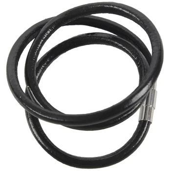 Stainless steel magnetic clasp armor chain leather cord necklace, Black - 4mm wide - 45cm long
Stainless steel magnetic clasp armor chain leather cord necklace, Black - 4mm wide - 45cm long