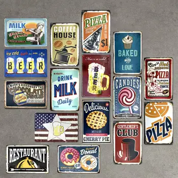 

Food Drink Beer Candies Pizza Retro Plaque Metal Tin Signs Bar Pub Club Cafe Home Signboard Wall Decor Vintage Nostalgia Plates