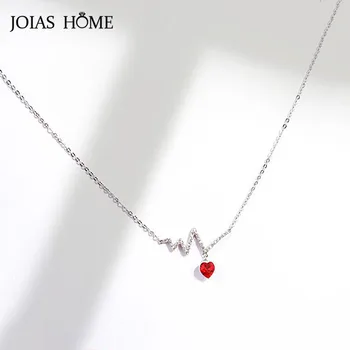 

JoiasHome Sterling 925 Silver Necklace Gemstones Clavicle Chain for Women Geometry Silver 925 Jewelry Ruby Heart shaped Pendant