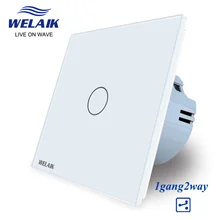 

WELAIK EU 80*80mm 1~1000W Through Switch 1gang 2way Intermediate Aisle Stairs Wall Switch Glass Panel Wall Touch Switch A1912CW