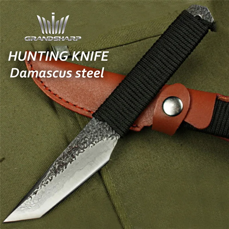 Hunting-Knife-Damascus-Steel-Camping-Sport-Outdoor-Gadgets-Car-Safety-Hammer-Seat-belt-Cutter-Chef-Utility