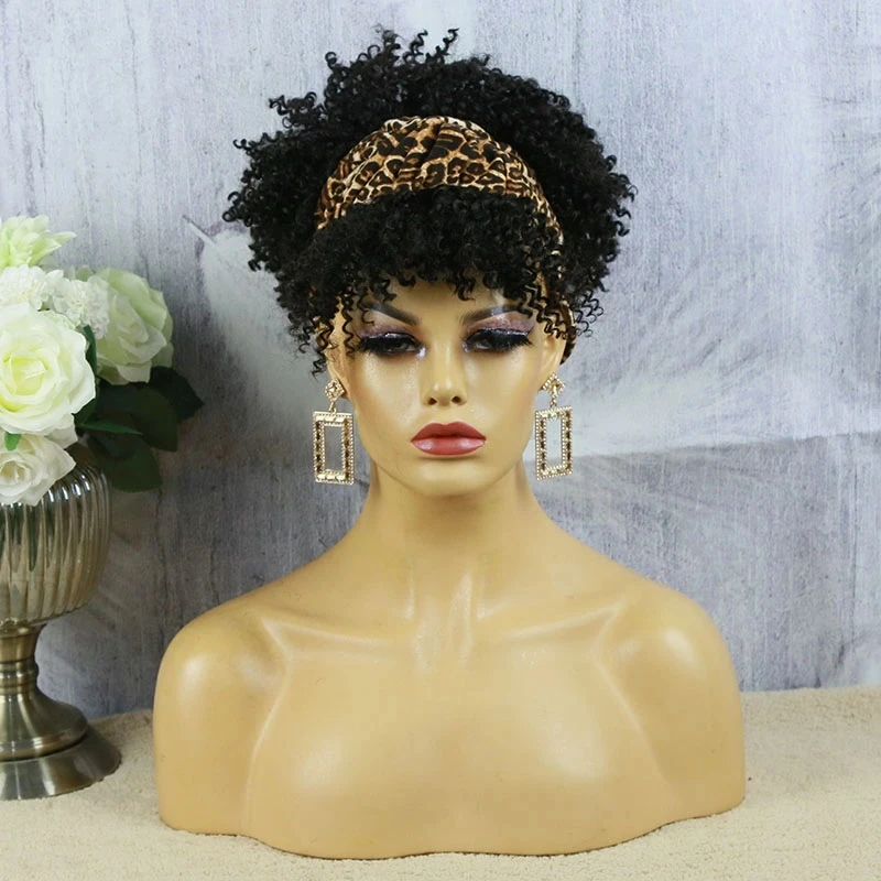 Synthetic Curly Headband Wigs Short Black Kinky Curly Wig with Bangs Afro Puff Wigs for Women Head Wrap Wig
Synthetic Curly Headband Wigs Short Black Kinky Curly Wig with Bangs Afro Puff Wigs for Women Head Wrap Wig