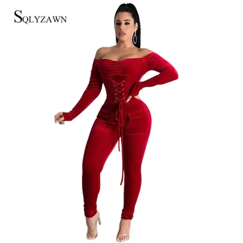 Vintage Velvet Slash Neck Lace Up Bodycon Jumpsuit Female Autumn Winter Sexy Off Shoulder Velour Pleated Romper Fashion Overalls
Vintage Velvet Slash Neck Lace Up Bodycon Jumpsuit Female Autumn Winter Sexy Off Shoulder Velour Pleated Romper Fashion Overalls