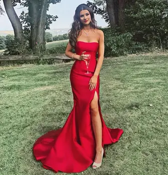 Elegant Mermaid Long Red Evening Dresses with Slit Strapless Sweep Train Corset Back Formal Party Dresses for Women
Elegant Mermaid Long Red Evening Dresses with Slit Strapless Sweep Train Corset Back Formal Party Dresses for Women