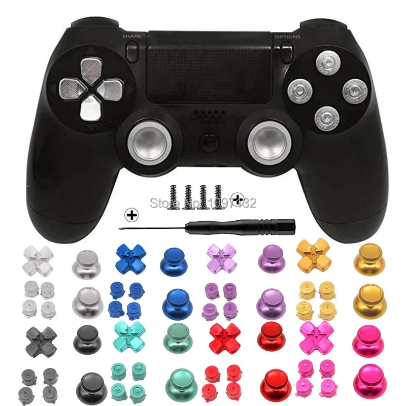

PS4 Thumb Grip Metal Thumb Grips Aluminum Replacement ABXY Bullet Buttons Thumbsticks Chrome D-pad for Sony Playstation 4