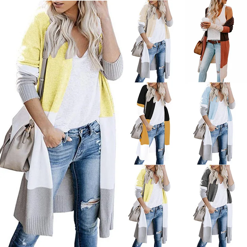 2020 Autumn and Winter Knitted Sweater Three Color Stripes Stitching Long Sweater Women's Cardigan
2020 Autumn and Winter Knitted Sweater Three Color Stripes Stitching Long Sweater Women's Cardigan