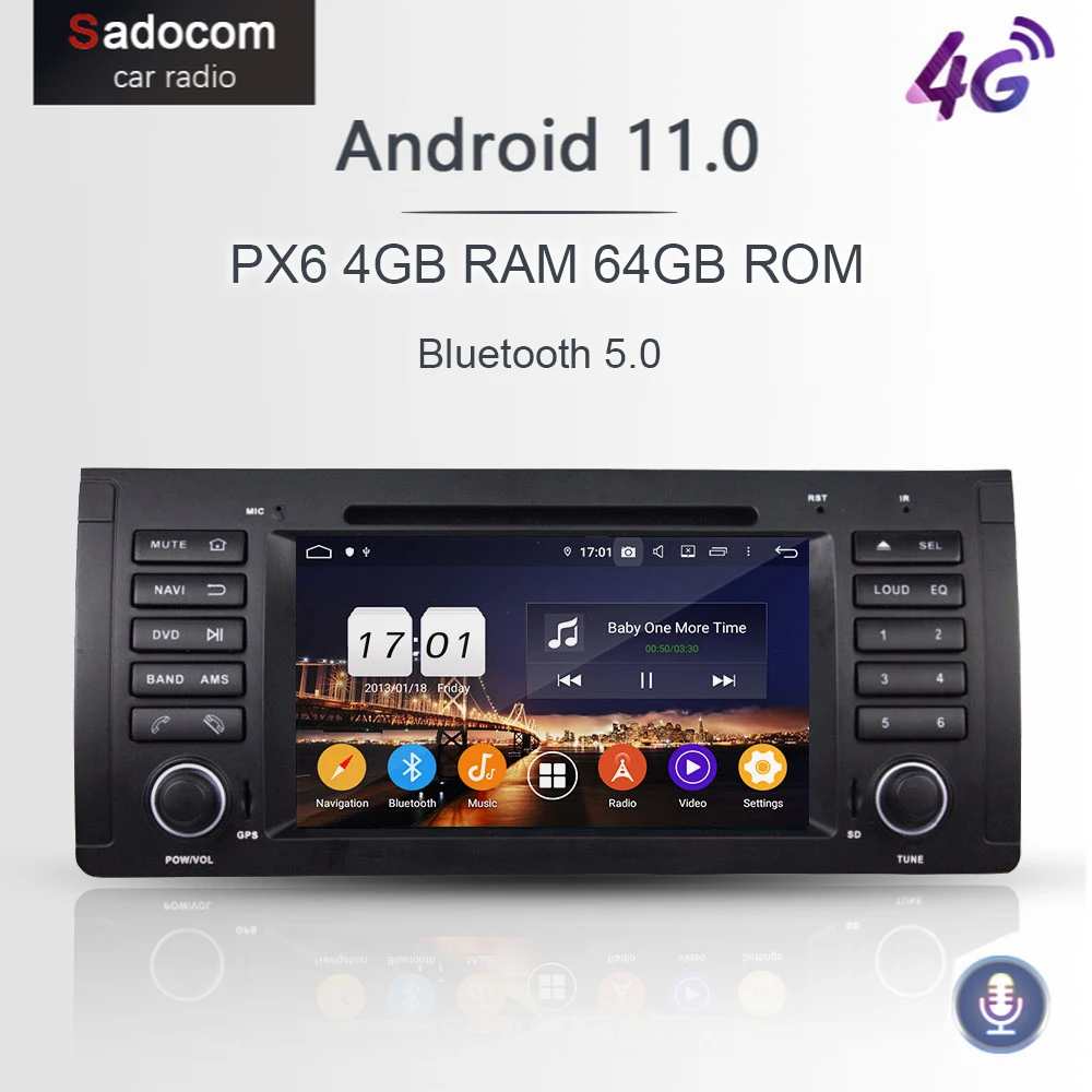 PX6 7" Android 11.0 Car DVD player Bluetooth 5.0 64GB ROM 4GB RAM for BMW M5 E39 X5 E53 RDS Radio 8 Core car radio GPS Glonass |