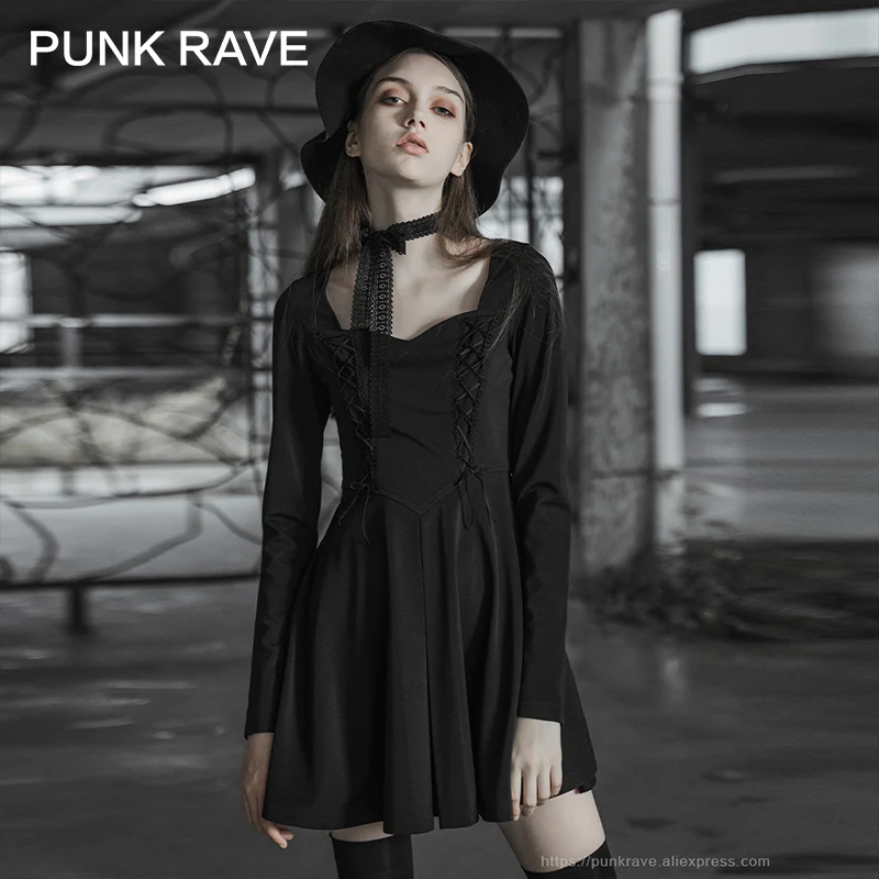 Punk Rave Gothic Vintage Short Sleeve Casual Dresses Asymmetrical Splicing Long Dress for Women
