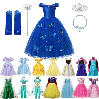 

VOGUEON Girls Cinderella Princess Dress Up Clothes Elsa Anna Belle Sofia Jasmine Aurora Snow White Fancy Halloween Party Costume