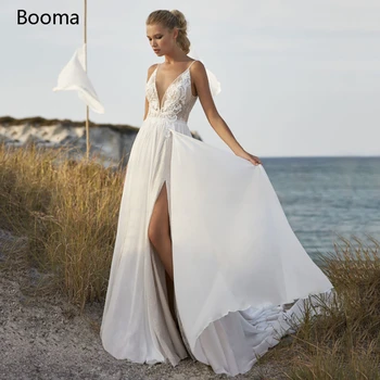 Deep V-Neck Boho Beach Wedding Dresses Spaghetti Straps High Split Chiffon Bride Dress Backless Lace Appliques Long Bridal Gowns
Deep V-Neck Boho Beach Wedding Dresses Spaghetti Straps High Split Chiffon Bride Dress Backless Lace Appliques Long Bridal Gowns
