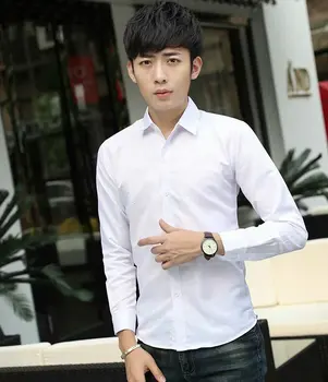 

White Men Long Sleeve Solid Color Shirt Business Affairs Self-cultivation Youth Male Thin Section Luxury Stylish Casual Shirts