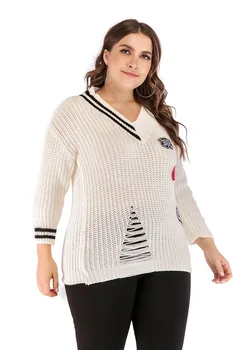 Large Size Autumn And Winter New Style Fat Hot Selling V-neck Long Sleeve with Holes Printed Applique Pullover Sweater
Large Size Autumn And Winter New Style Fat Hot Selling V-neck Long Sleeve with Holes Printed Applique Pullover Sweater