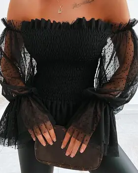 Beautiful Frill Trim off Shoulder Long Puff Knot Sleeve Crop Top Women 2020 Summer Slim Fitted T Shirt Peplum for picnic party 
Beautiful Frill Trim off Shoulder Long Puff Knot Sleeve Crop Top Women 2020 Summer Slim Fitted T Shirt Peplum for picnic party