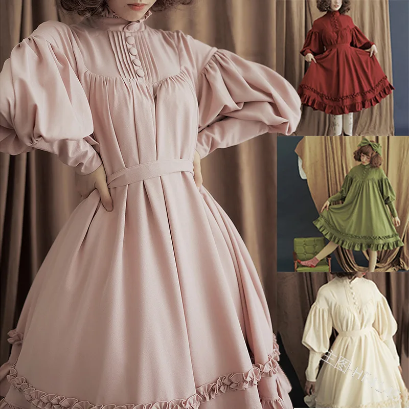Женское винтажное платье горничной в стиле ренессанс с оборками готический