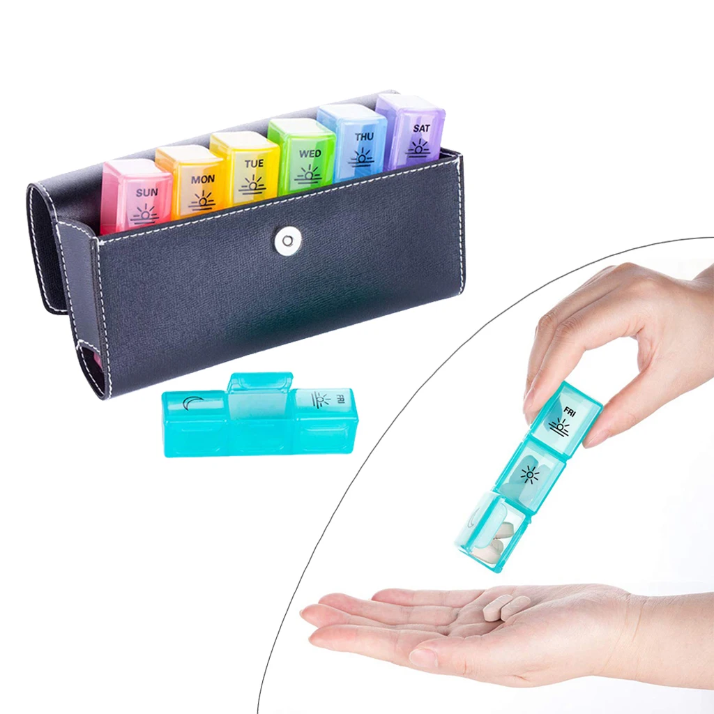 Portable 7 Day Weekly Pill Organizer Medicine Fish Oil Box with PU Leather Bag Portable 7 Day Weekly Pill Organizer Medicine Fish Oil Box with PU Leather Bag