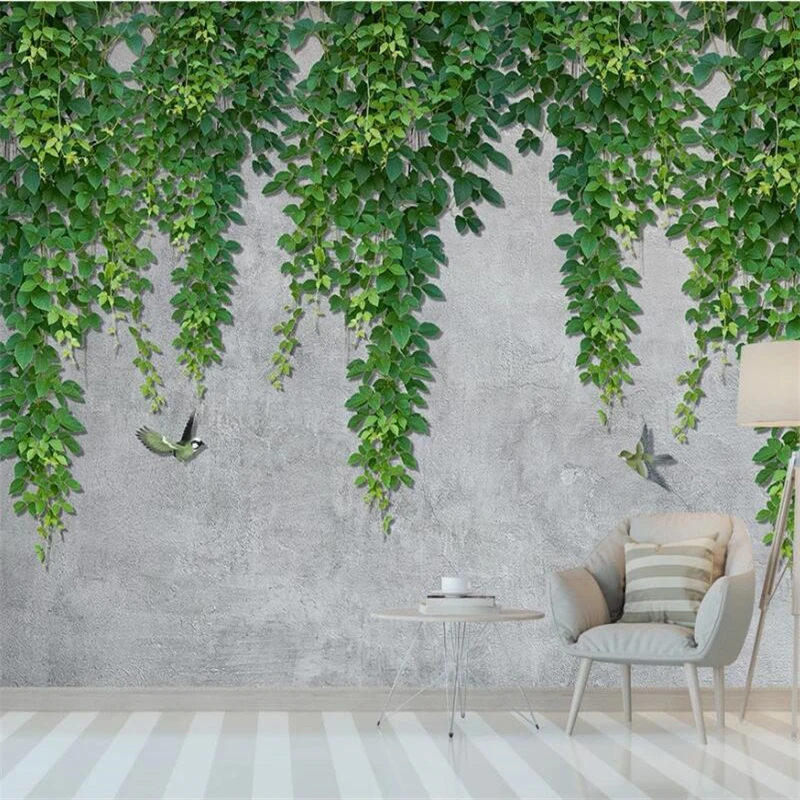 

wellyu Customized large murals fashion home improvement Nordic minimalist vine leaves birds bedroom wall wallpaper