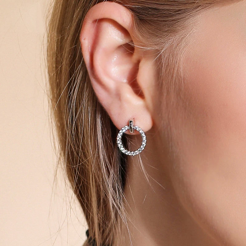 LByzHan – boucles d'oreilles rondes en argent Sterling 100% véritable 925 avec strass, bijoux géométriques pour femmes 4