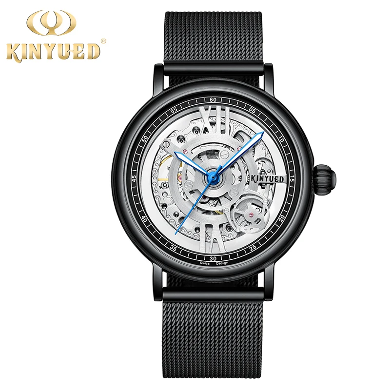 KINYUED Full Hollow Automatic Mechanical Watch Stainless Steel Strap Pure Black Case Transparent Visible Bottom Cover Waterproof 
KINYUED Full Hollow Automatic Mechanical Watch Stainless Steel Strap Pure Black Case Transparent Visible Bottom Cover Waterproof