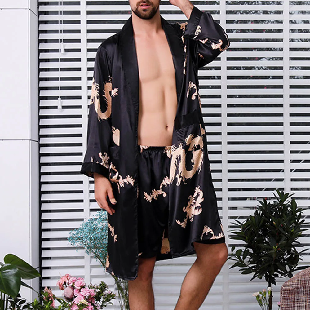 Two-piece Sets Men Satin Silk Kimono Pijamas With Shorts Bottom Sleepwear Robe Nightgown Pajamas hombre Bathrobe pyjama homme
Two-piece Sets Men Satin Silk Kimono Pijamas With Shorts Bottom Sleepwear Robe Nightgown Pajamas hombre Bathrobe pyjama homme