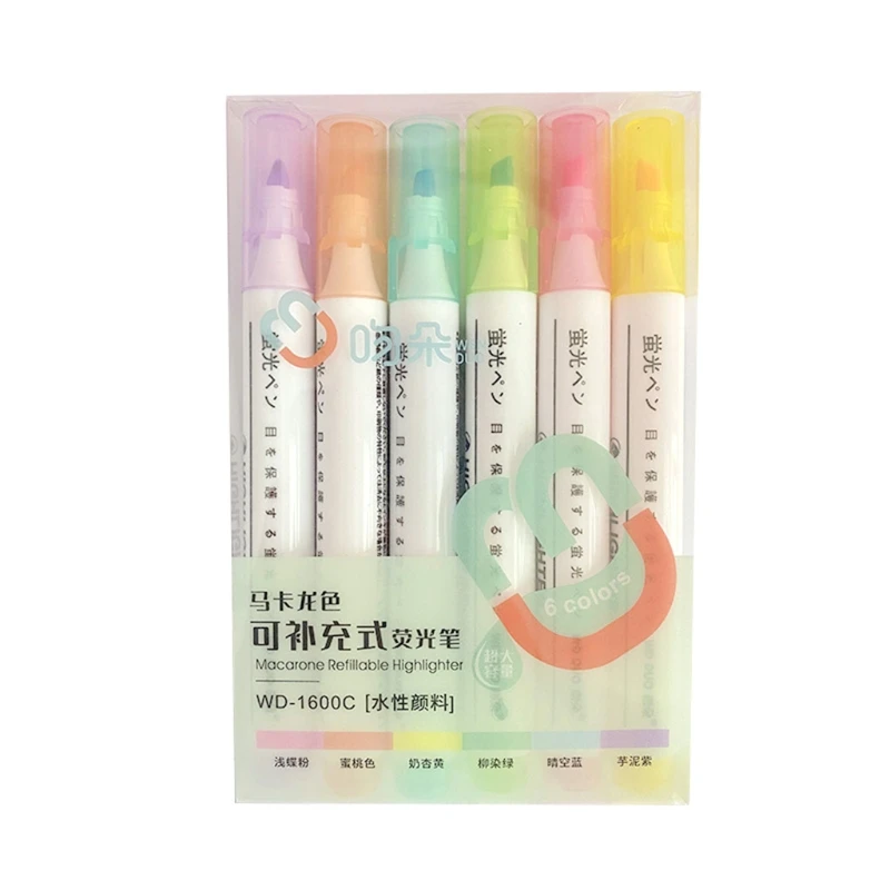 6 Pcs/Pack Refillable Colored Markers Colors Oblique-tip Highlighters Sets 87HC | Канцтовары для офиса и дома