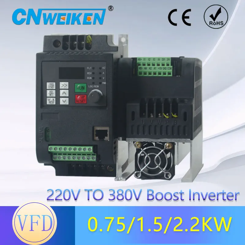 

Frequency Converter VFD Inverter 1.5KW/2.2KW/4KW Single phase 220v Input and three-phase 220V/380V Output motor speed controller