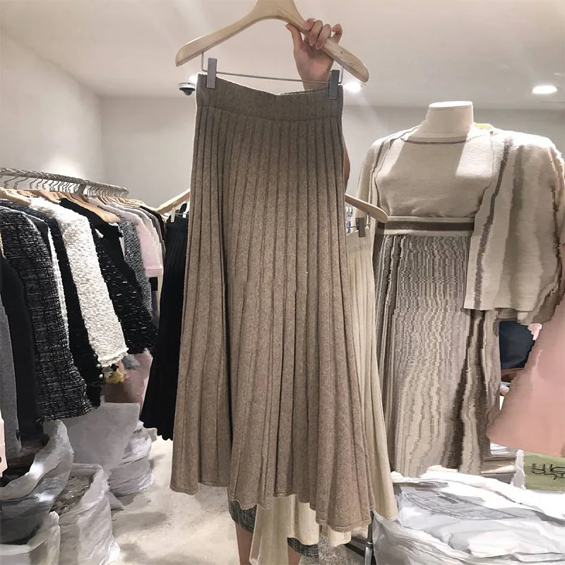 

South Korea Dongdaemun 2020 Spring New Style WOMEN'S Dress Korean-style Versatile Solid Color High-waisted Mid-length Pleated Sk