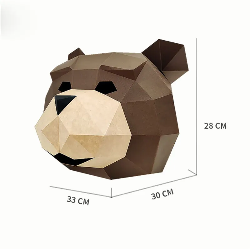 New DIY 3D Smile Teddy Bear Head Paper Mask Headgear Card Model Building Construction Toys Animals Party Show Halloween Props (6)