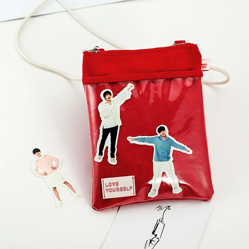 Cianowegy Kpop BTS Bangtan Boys Love Yourself World Tour Bag Official Same Style Mini Package DIY Sticker Crossbody Bag Shoulder Bags Red
