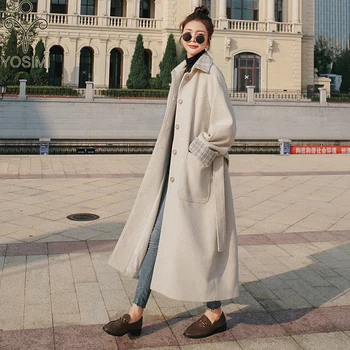 YOSIMI Beige Wool Coat Large Size Long Woolen Jackets 2020 Autumn Winter Full Sleeve Turn-down Collar Wide-waisted Women Coats 
YOSIMI Beige Wool Coat Large Size Long Woolen Jackets 2020 Autumn Winter Full Sleeve Turn-down Collar Wide-waisted Women Coats