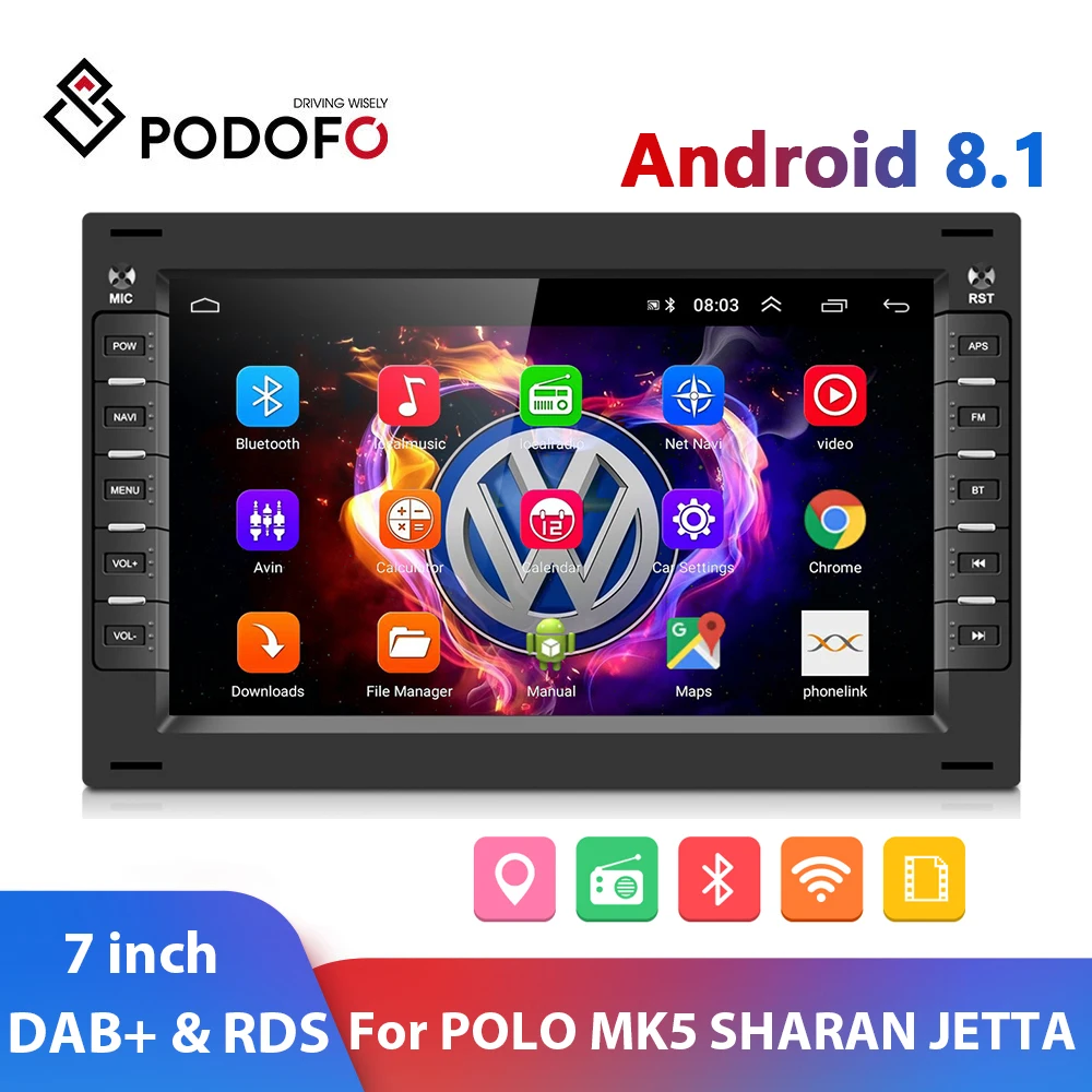 Автомагнитола Podofo 2DIN 7 дюймов Android 8 1 GPS Wi Fi FM DAB +|Мультимедиаплеер для авто| |