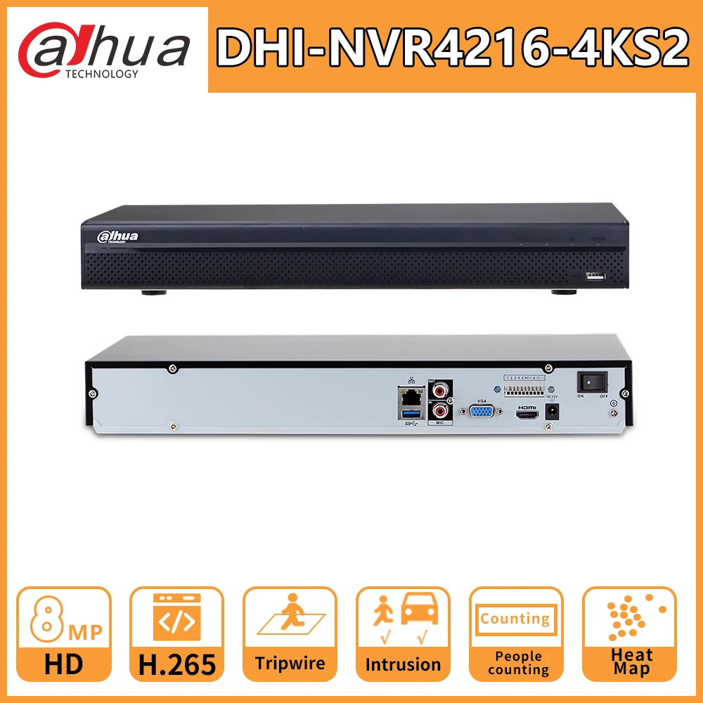 

Dahua NVR 16CH DHI-NVR4216-4KS2 Network Video Recorder without POE 8/16/32 Channel 1U 4K&H.265 Lite