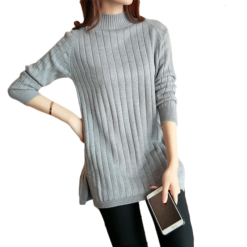 

Women Trui 2019 New Herfst Winter Elasticity Knit Trui Losse Long Mouw Half -High Throat Bodem Trui Female Tops CM462