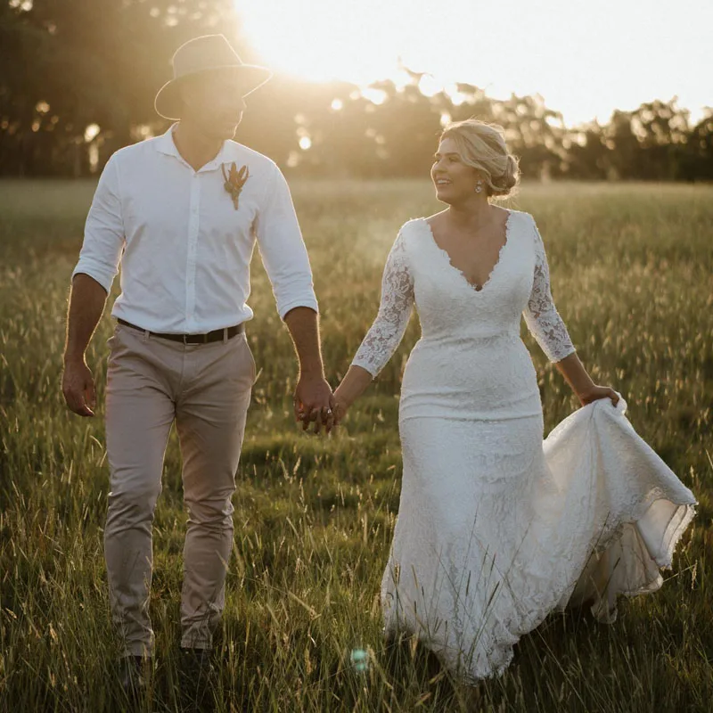 Classic V-neck Plus Size Wedding Dresses Lace Bridal Gown with Sleeves Vestido de Novia Mermaid Bride Dress
Classic V-neck Plus Size Wedding Dresses Lace Bridal Gown with Sleeves Vestido de Novia Mermaid Bride Dress