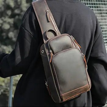 Vintage Men Leather Chest Sling Bag Casual USB Charging Shoulder Sports Crossbody Bags 
Vintage Men Leather Chest Sling Bag Casual USB Charging Shoulder Sports Crossbody Bags