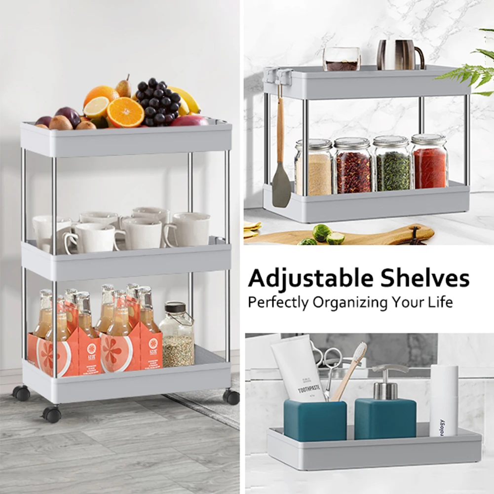 Фото 3 Tier Movable Slim Storage Cart Mobile Shelving Unit Organizer Slide Out Rolling Utility Rack for Kitchen Bathroom | Дом и сад