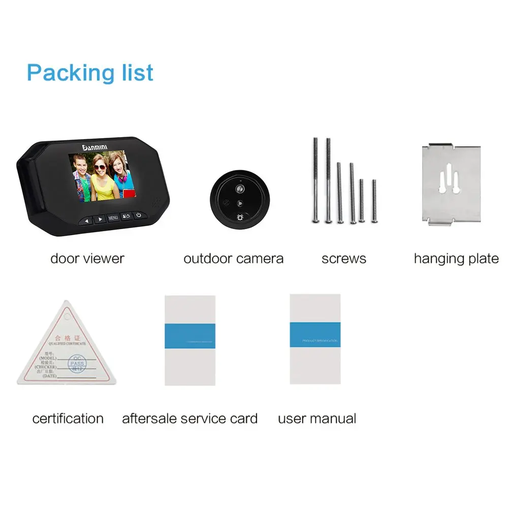 Danmini 3.0 ''TFT LCD Screen 1.3MP HD Camera Video Doorbell 145 degree Wide angle Night Vision Digital Door Peephole Viewer
Danmini 3.0 ''TFT LCD Screen 1.3MP HD Camera Video Doorbell 145 degree Wide angle Night Vision Digital Door Peephole Viewer