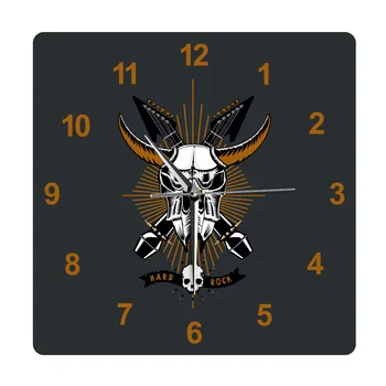 Rock Music with Bull Skull Square Wall Hanging Clock Microphone and Guitar Grunge Style Heavy Metal Tattoo Home Decorative Watch 
Rock Music with Bull Skull Square Wall Hanging Clock Microphone and Guitar Grunge Style Heavy Metal Tattoo Home Decorative Watch