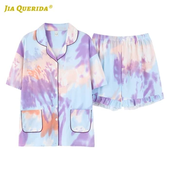 New Women Clothes Purple Turn Down Collar Pajamas Set Homesuit Homeclothes Fashion Style Short Sleeve Short Pants Sleepwear
New Women Clothes Purple Turn Down Collar Pajamas Set Homesuit Homeclothes Fashion Style Short Sleeve Short Pants Sleepwear
