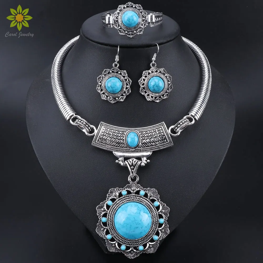 Turquoises Stone Crystal Flower Statement Necklace Bracelet And Earrings Jewelry Set for Women 5Color
Turquoises Stone Crystal Flower Statement Necklace Bracelet And Earrings Jewelry Set for Women 5Color