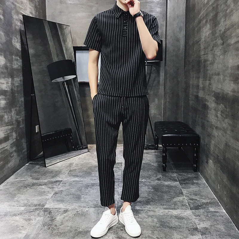 2020 Summer Set Mens Striped Business Mens Clothing Mens 2 Pcs Set Social Club Black Erkek Giyim Slim Fit British Ropa De Hombre
2020 Summer Set Mens Striped Business Mens Clothing Mens 2 Pcs Set Social Club Black Erkek Giyim Slim Fit British Ropa De Hombre