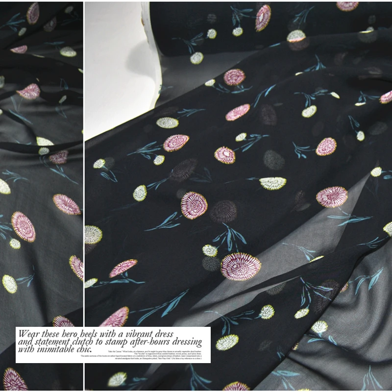Фото Шелк жоржет шифон ткань платье 12 momme светильник темно-синий черный Цветочный