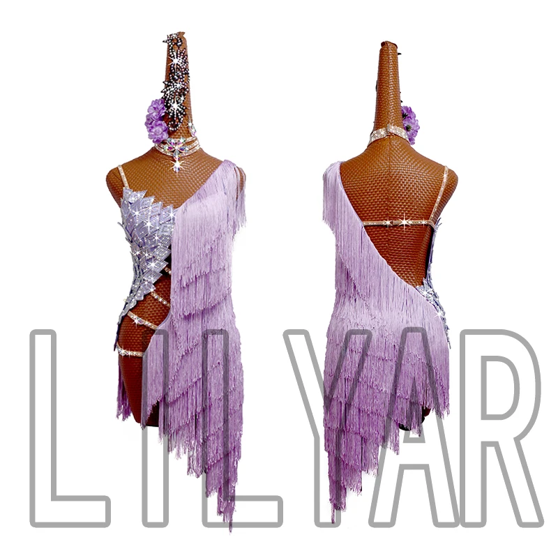 Новая юбка для латинских танцев соревнований выступлений взрослых фиолетовая