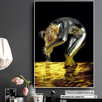 Golden Liquid Black Nude Woman Canvas Painting Wash Hair Cuadros Posters and Prints Scandinavian Wall Pictures for Living Room
Golden Liquid Black Nude Woman Canvas Painting Wash Hair Cuadros Posters and Prints Scandinavian Wall Pictures for Living Room