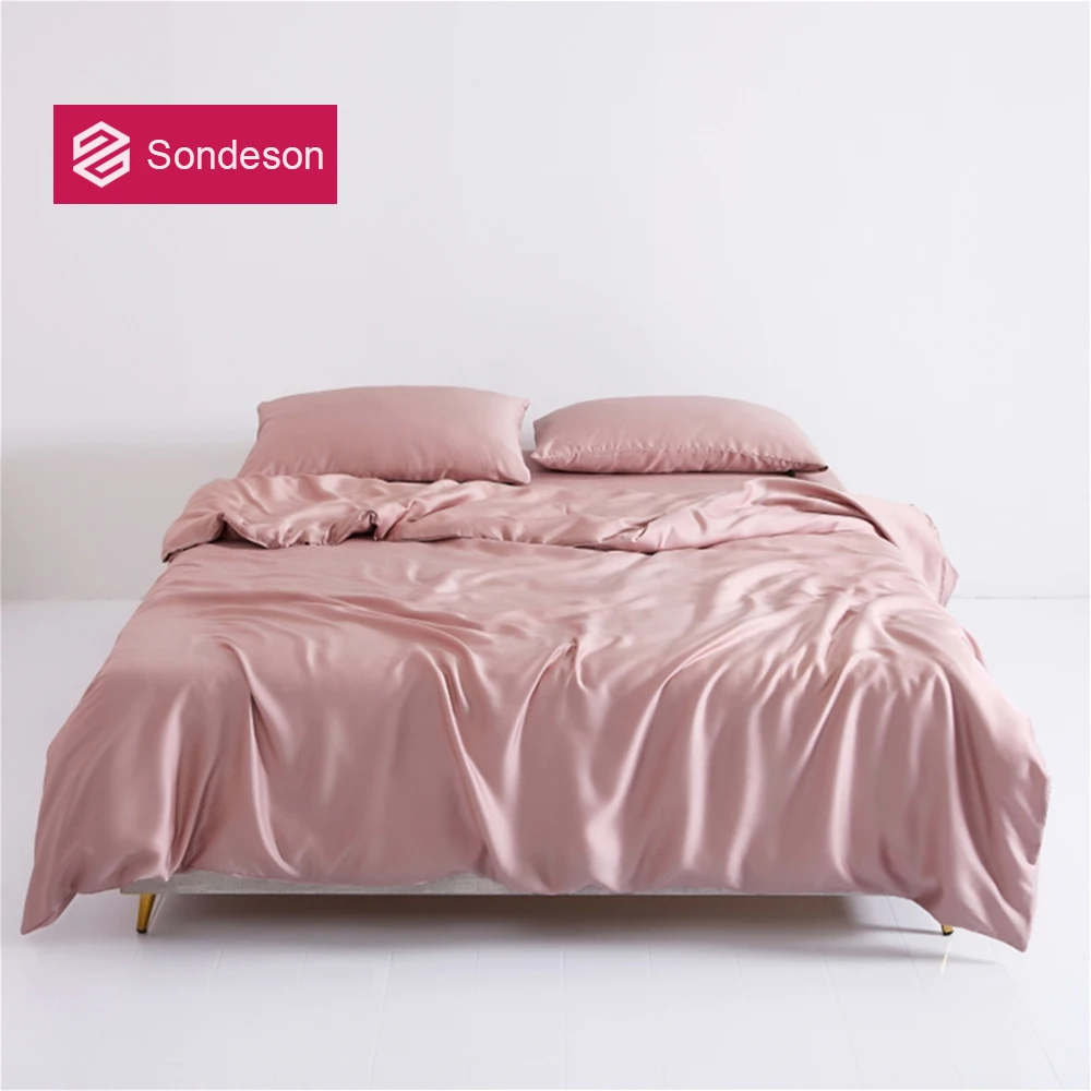

Sondeson Women Pink 100% Silk Bedding Set 25 Momme Healthy Queen King Duvet Cover Fitted Sheet Pillowcase Bed Sheet
