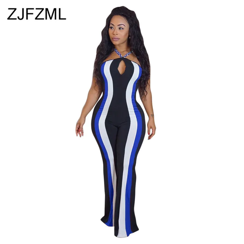 Striped Patchwork Sexy Rompers Womens Jumpsuit Spaghetti Strap Sleeveless Flare Bodysuit Summer Front Hollow Backless Playsuits Striped Patchwork Sexy Rompers Womens Jumpsuit Spaghetti Strap Sleeveless Flare Bodysuit Summer Front Hollow Backless Playsuits