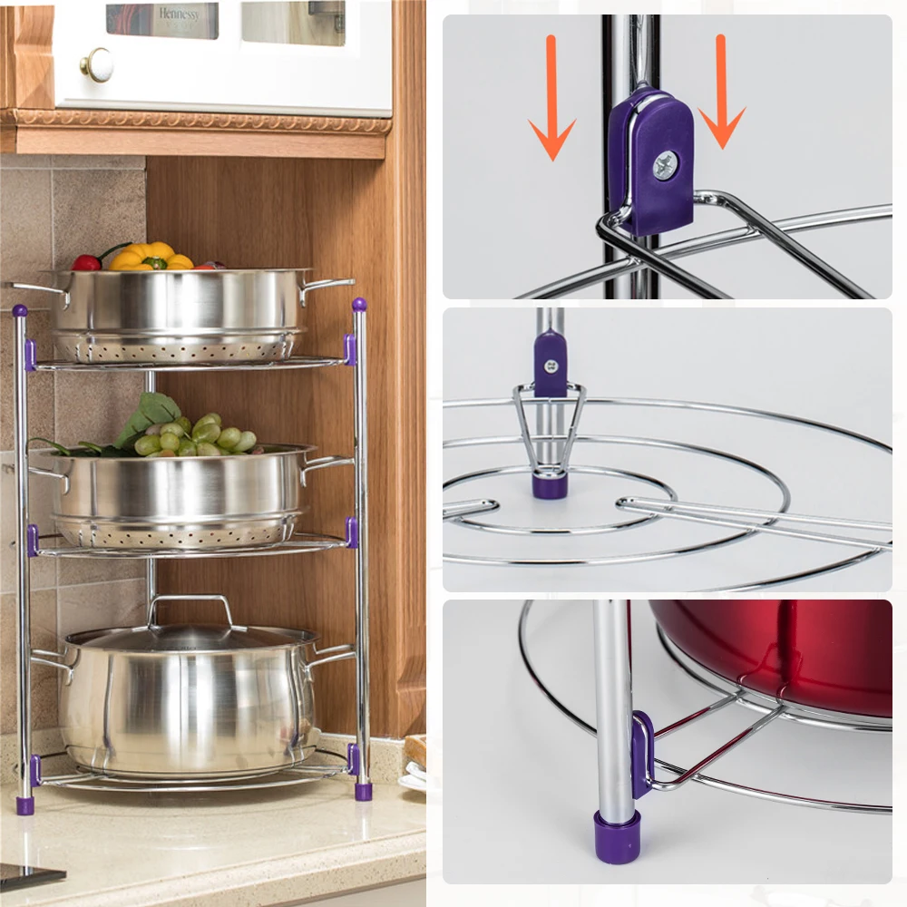 Hot 3 Tier Kitchen Pot Rack Crock Pot Shelf Round Shelf Storage Tower Crock Pot Heat Insulation Pots Holder Organizer