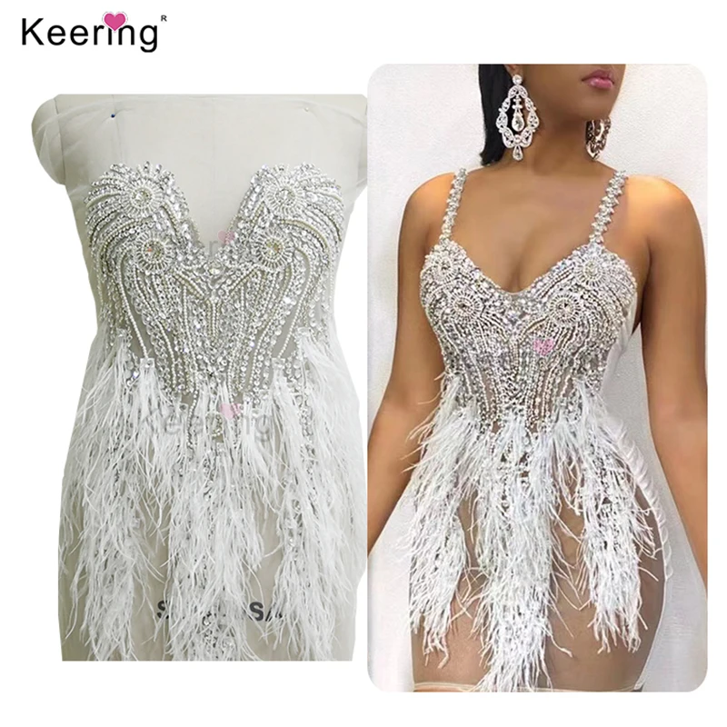 Wedding Dress Popular Feather Silver Rhinestone Bodice Applique JKP4834 Wedding Dress Popular Feather Silver Rhinestone Bodice Applique JKP4834