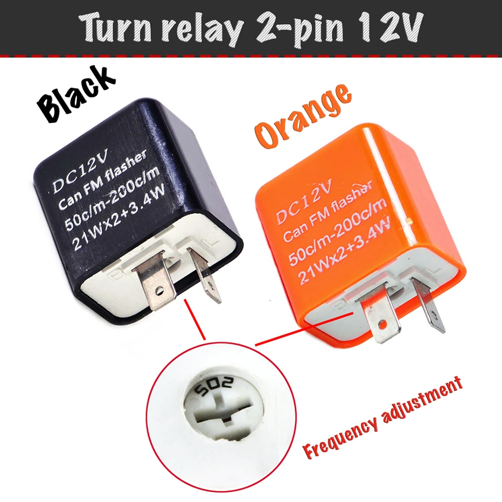 Turn signal relays for LED lamps 2-pin 12 V with blinking frequency adjustment, universal turn signal relay
Turn signal relays for LED lamps 2-pin 12 V with blinking frequency adjustment, universal turn signal relay
