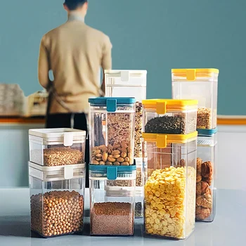 Food Storage Box Plastic Clear Container Set with Pour Lids Kitchen Storage Bottles Jars Dried Grains Tank 1 
Food Storage Box Plastic Clear Container Set with Pour Lids Kitchen Storage Bottles Jars Dried Grains Tank 1